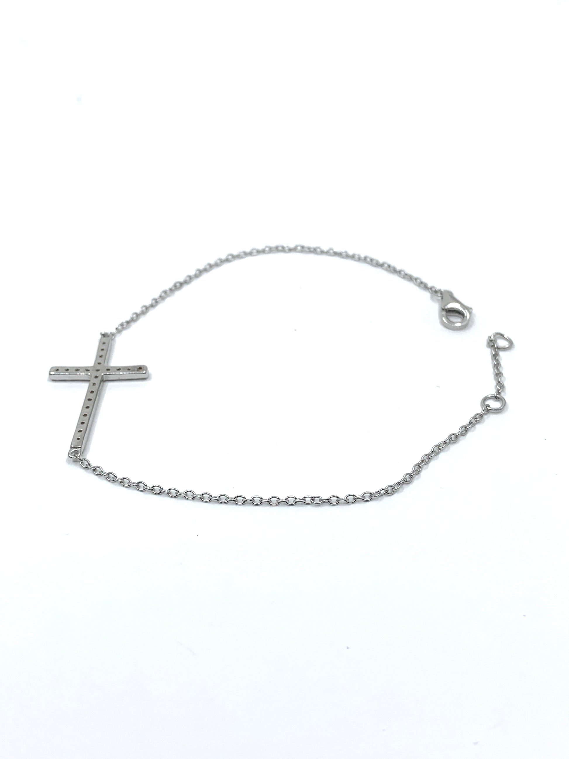 Back side of Sterling Silver CZ Cross Bracelet