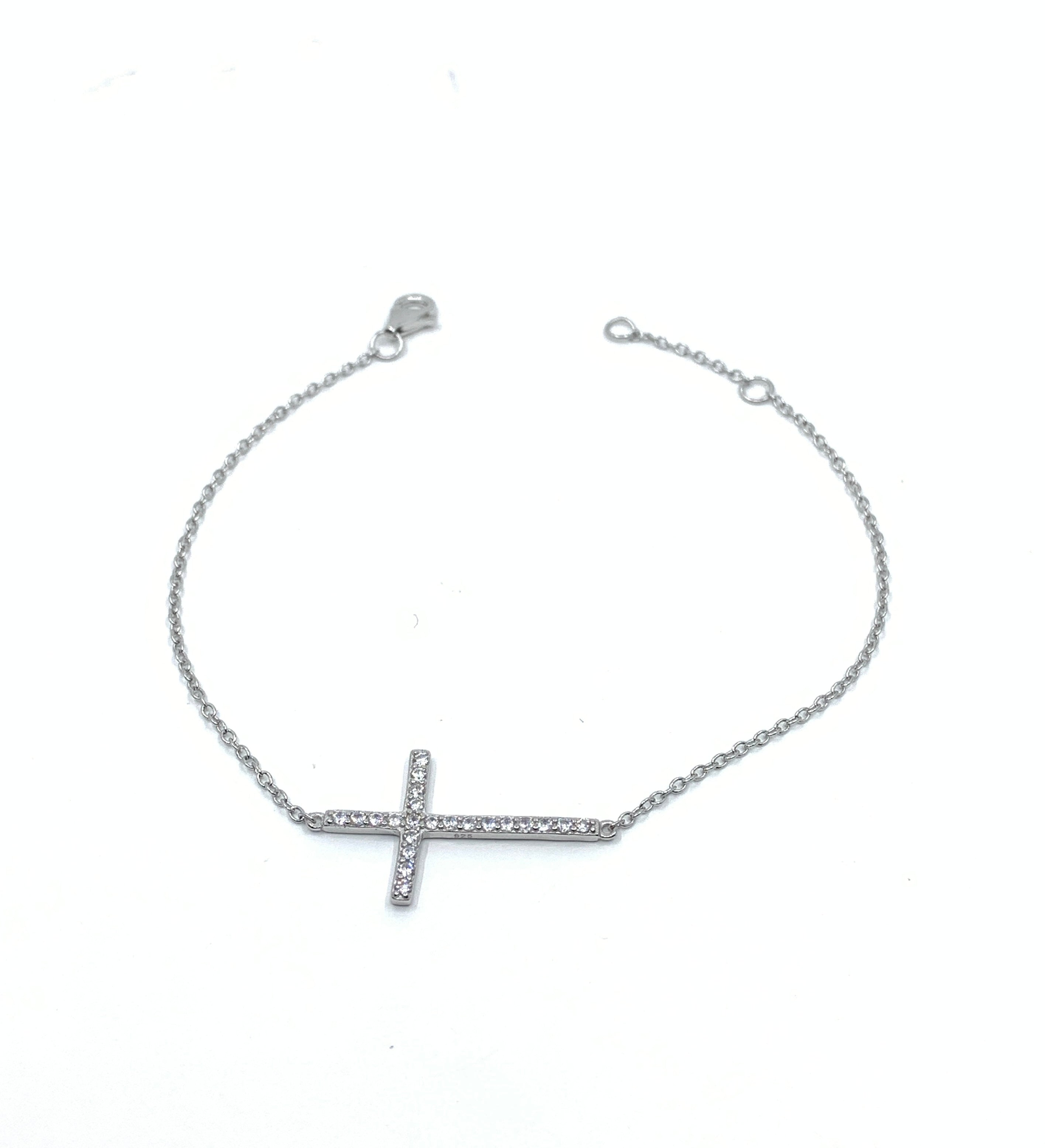 Sterling Silver CZ Cross Bracelet