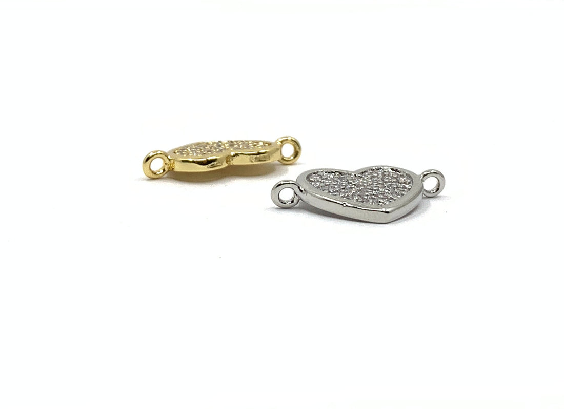 Gold and silver cz heart connector