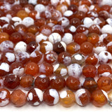 Red Fire Agate, Faceted Round shape, strands are lined up in a row