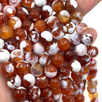 Red Fire Agate, Faceted Round shape, Strands are held in a row