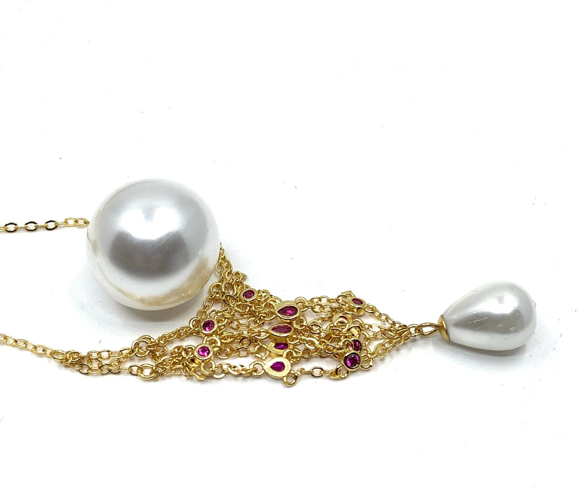 Gold pearl cage necklace