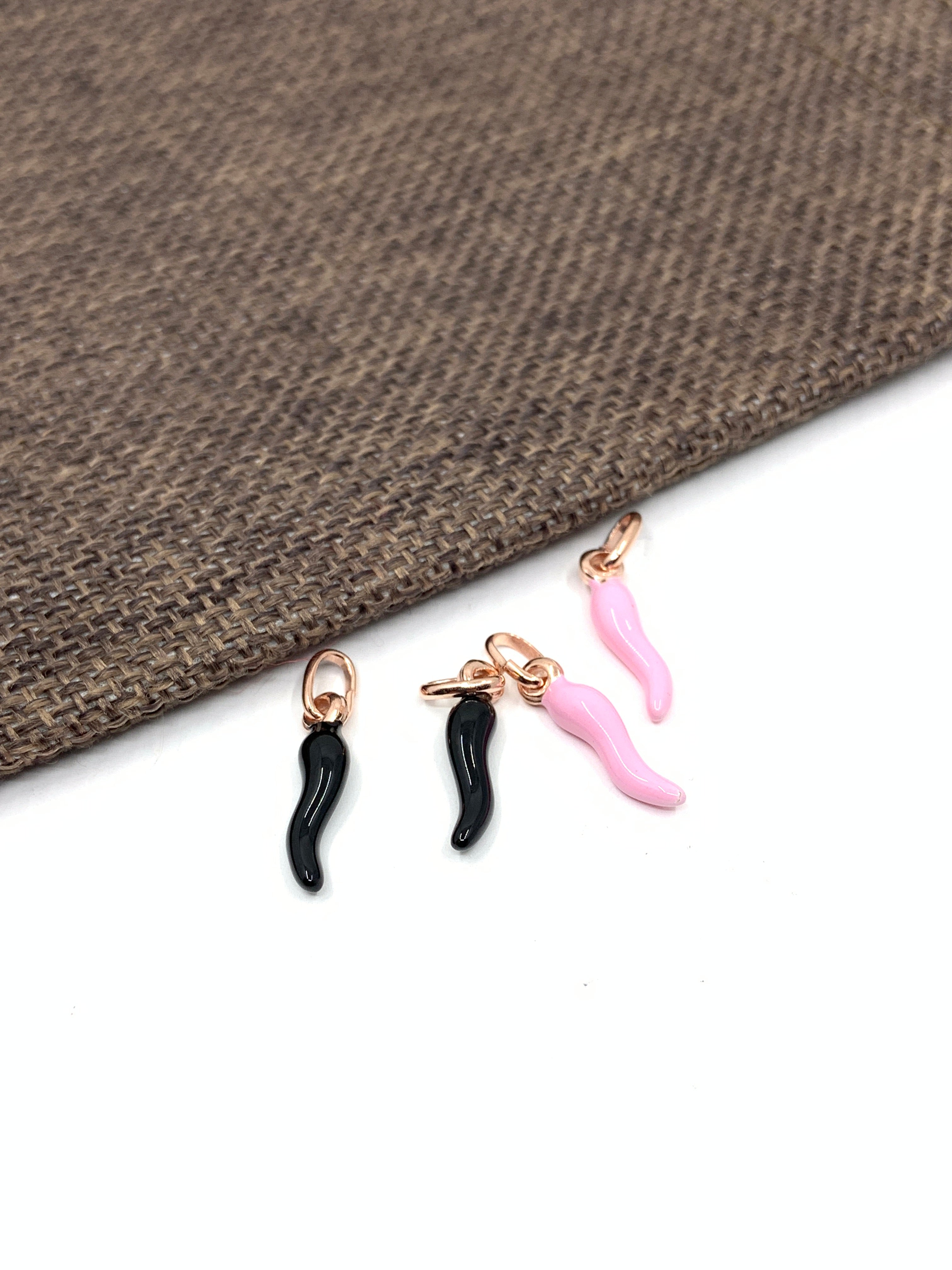 Pink, Black Italian Horn Pendant