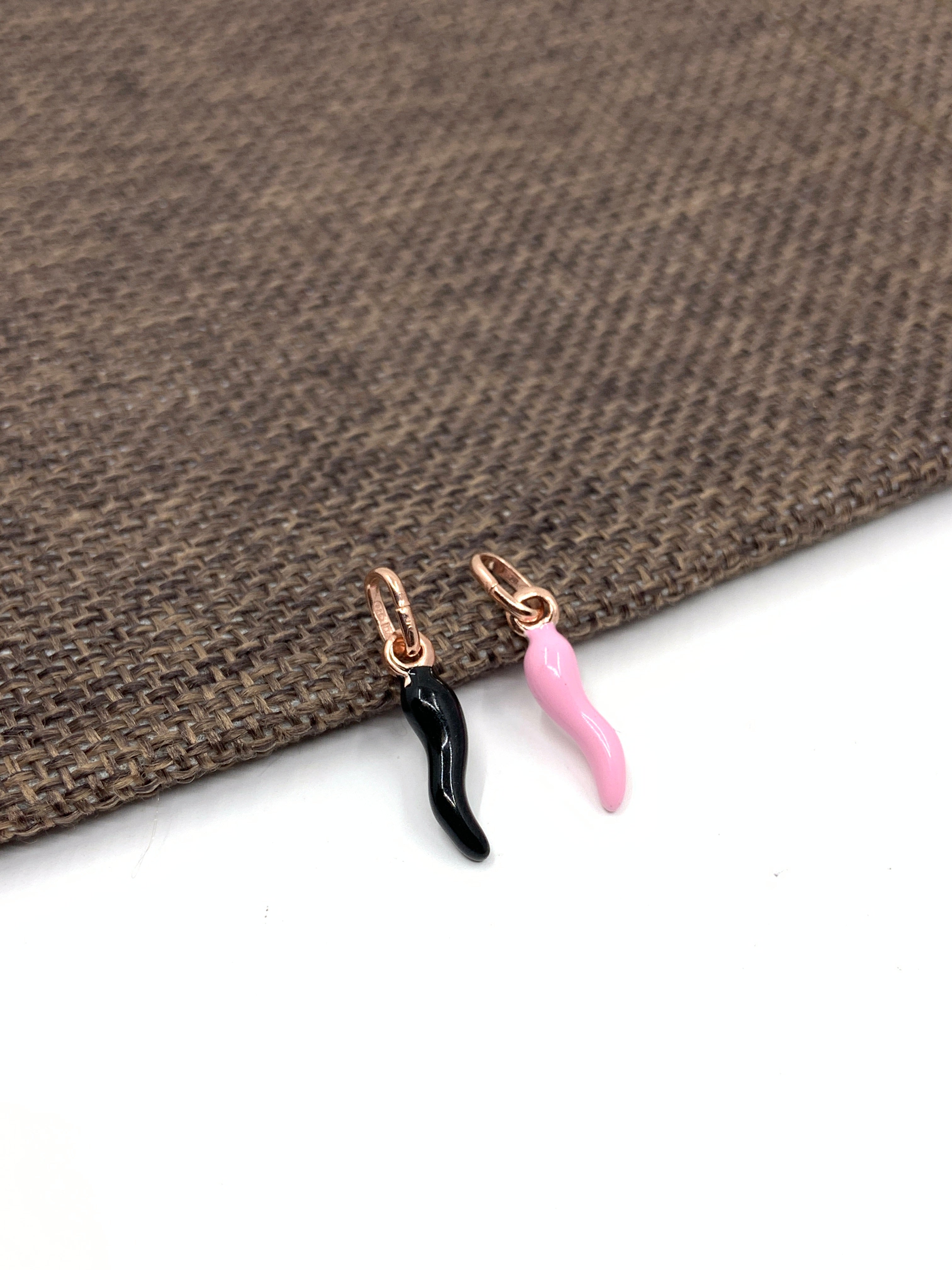 Pink, Black Italian Horn Pendant