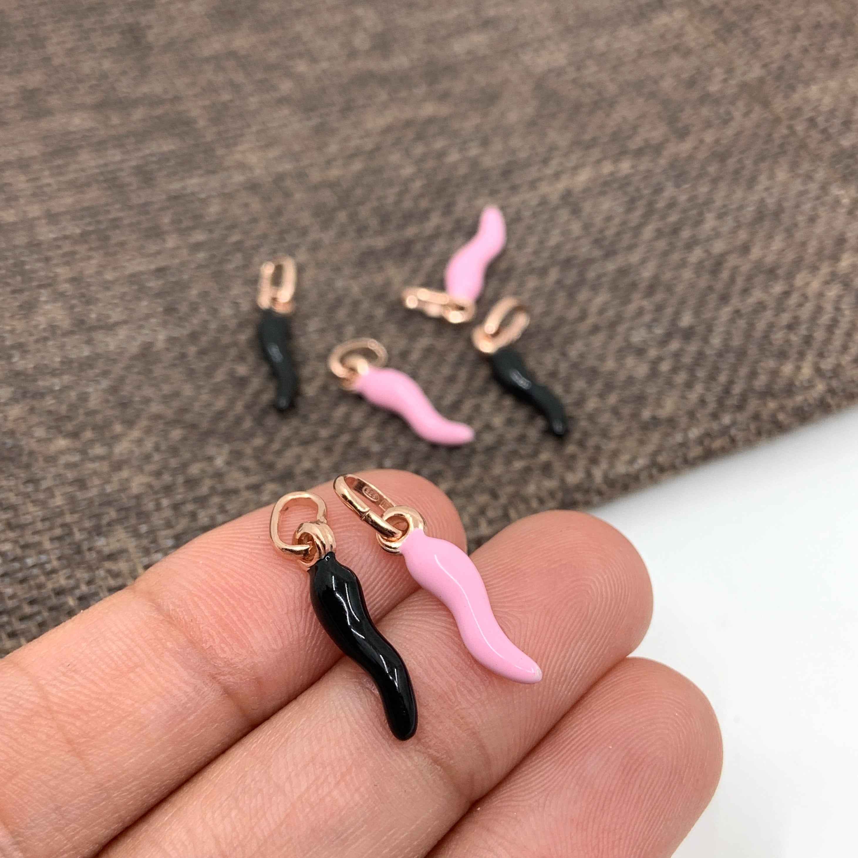 Pink, Black Italian Horn Pendant