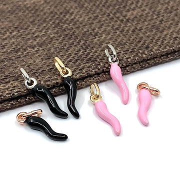 Pink, Black Italian Horn Pendant