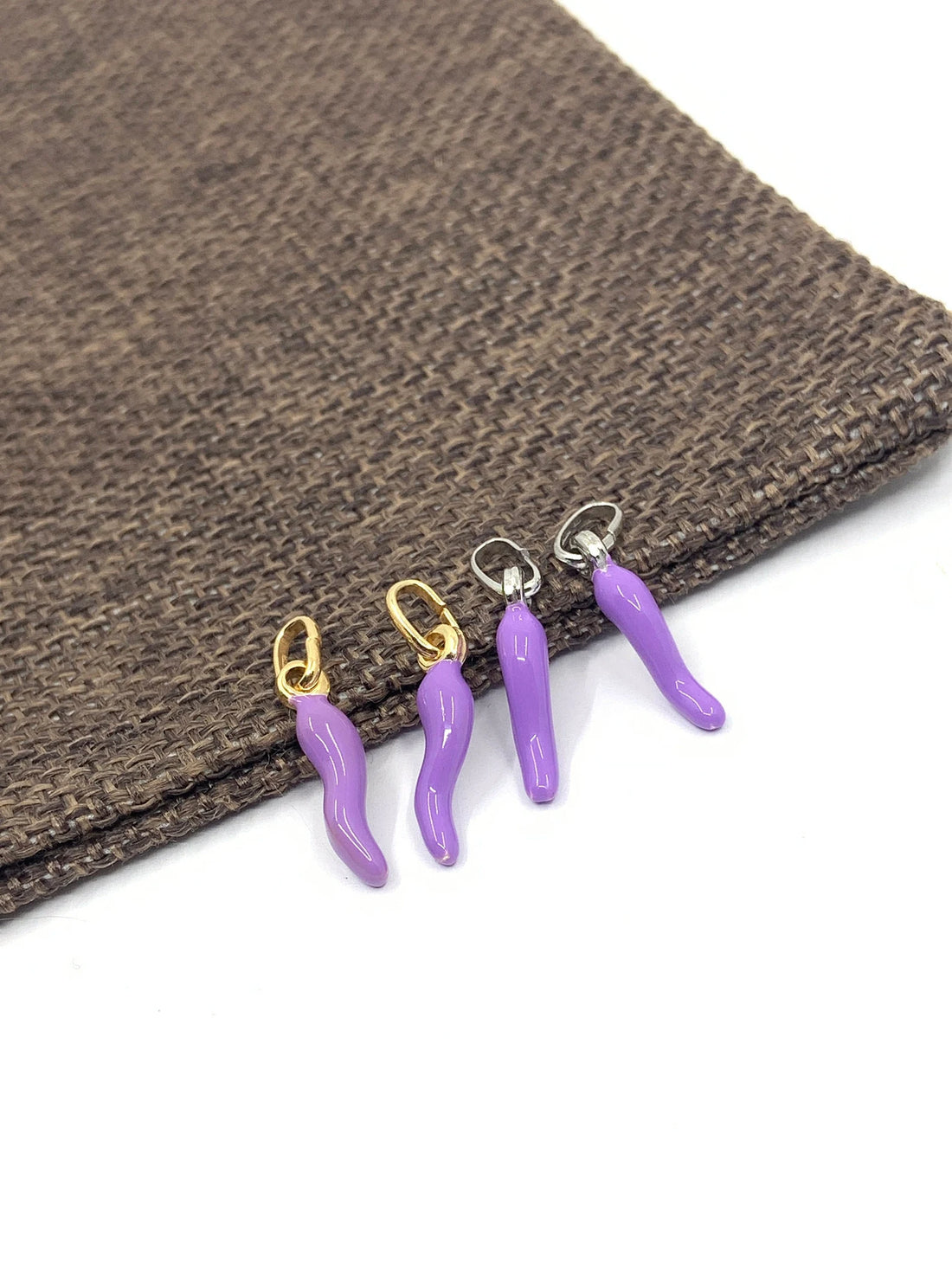 Purple Italian Horn Pendant Silver and Gold Bail