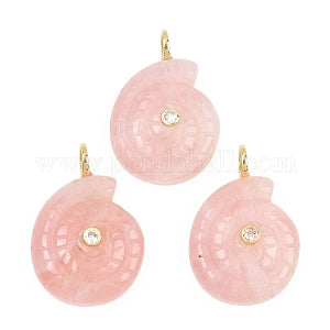 Pink ammonite charm in rose quartz