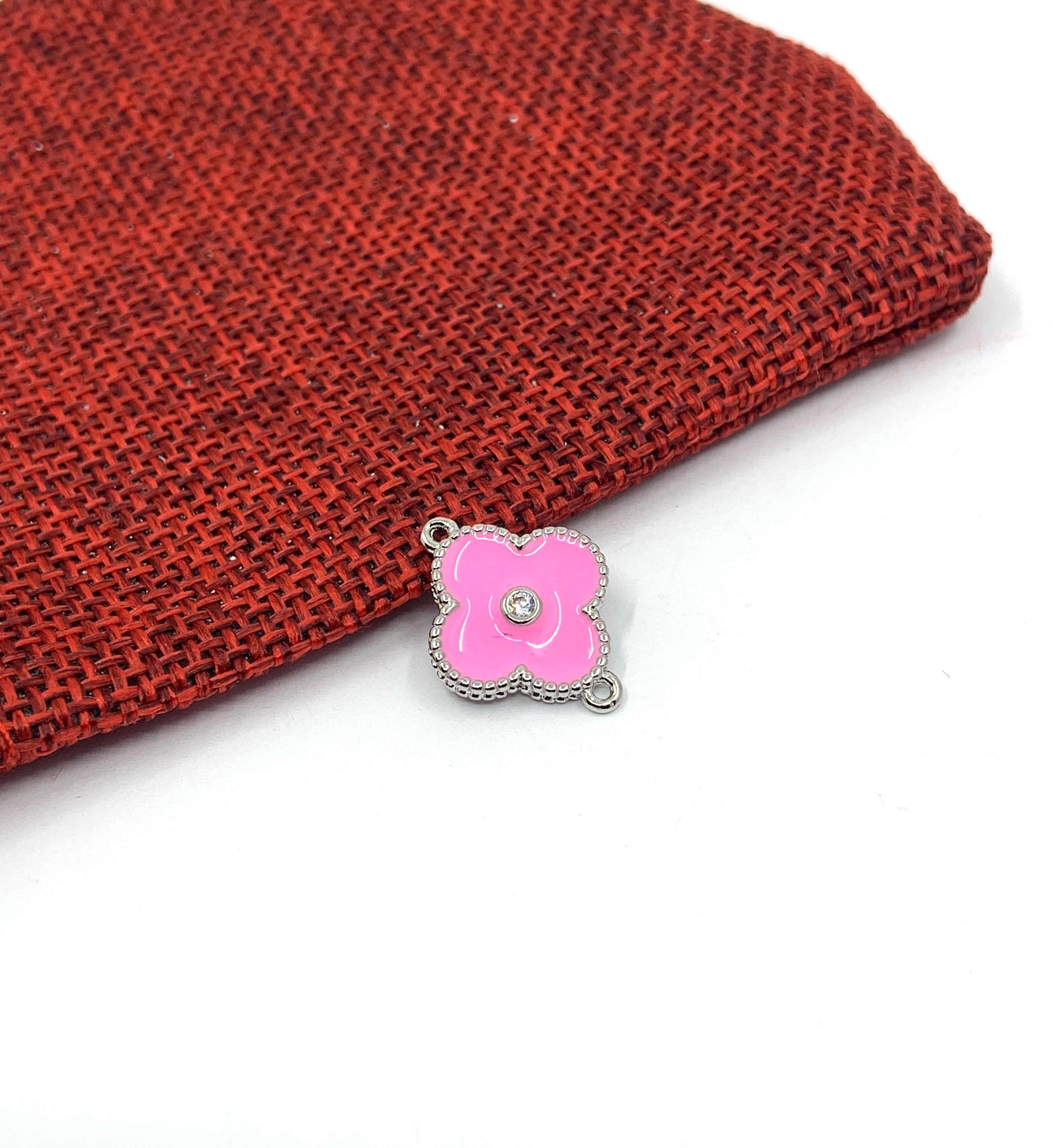 Pink Enamel Clover Leaf Connector