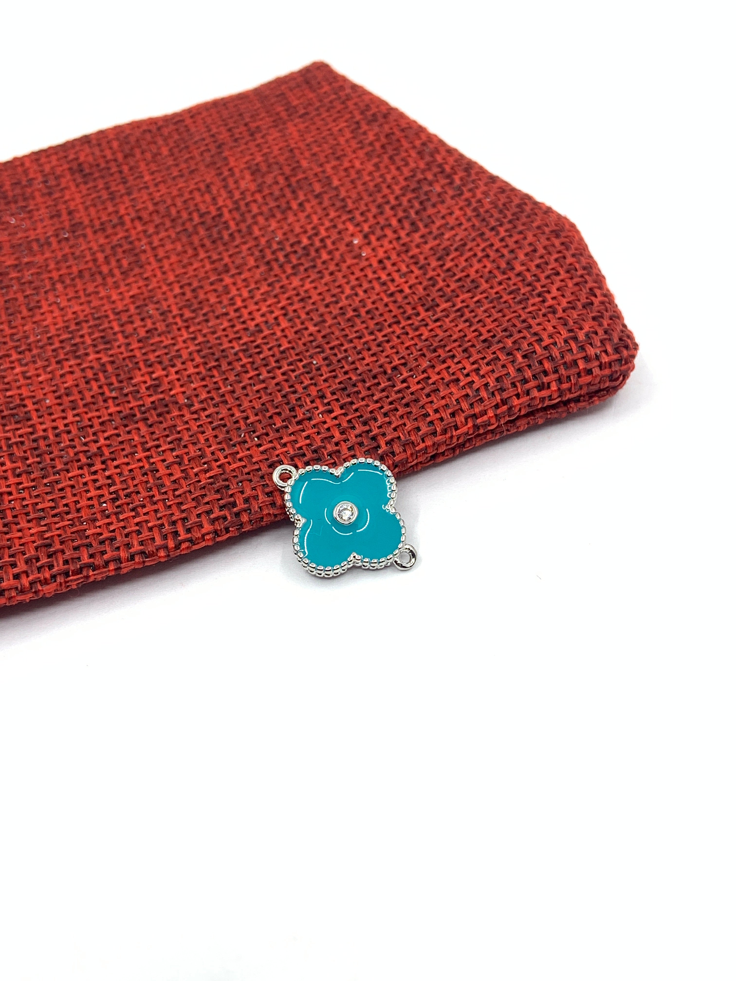 Teal blue Enamel Clover leaf Connnector