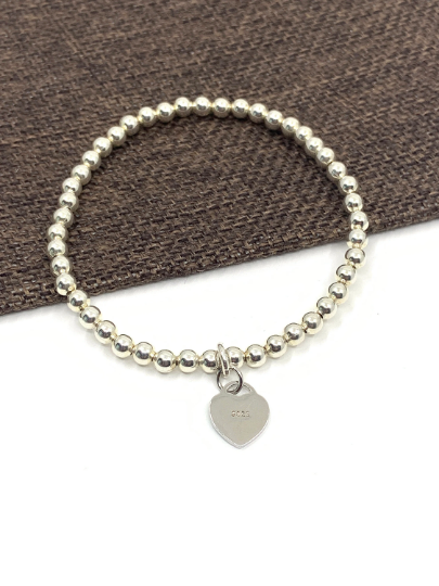 Sterling Silver Ball Bead Bracelet with Heart