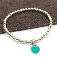 Sterling Silver Ball Bead Bracelet with Heart