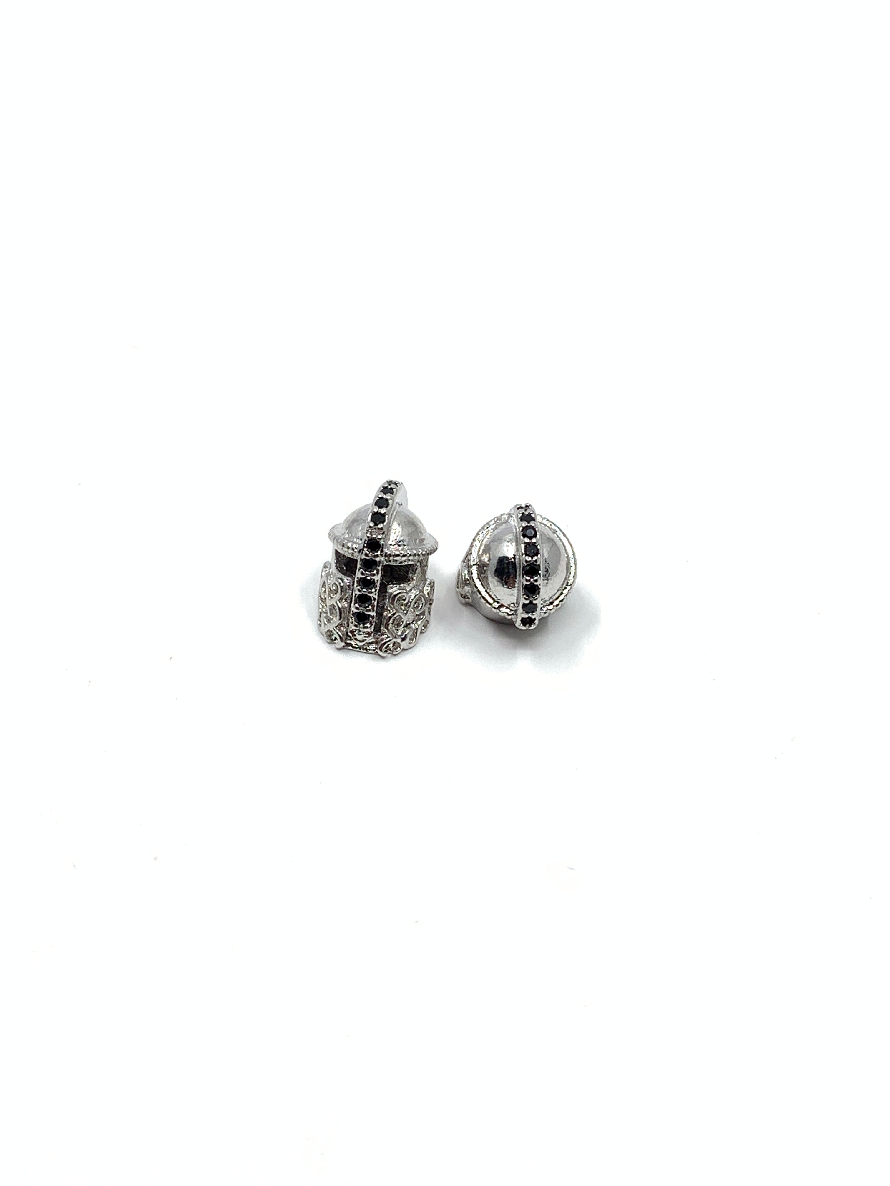 Trojan Helmet CZ Beads in silver color