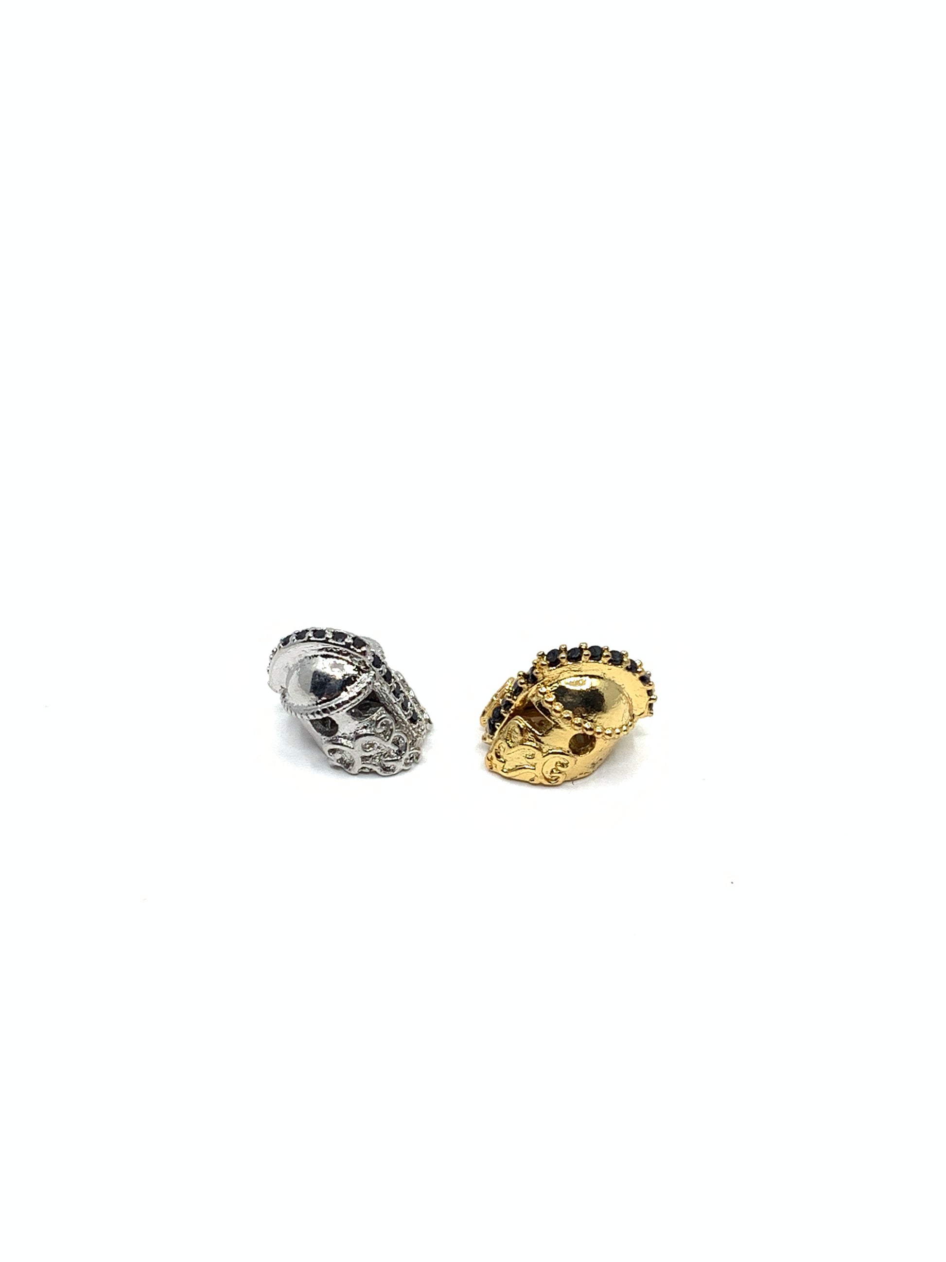 Trojan Helmet CZ Beads in gold and silver colors