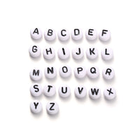 Plastic Letter White With Black Writing Beads