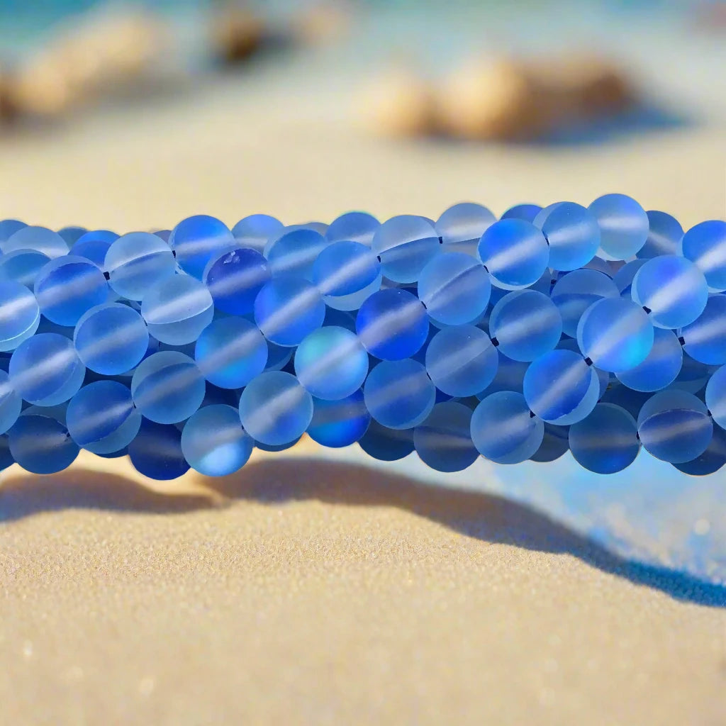 Frosted Royal blue mystic aura beads