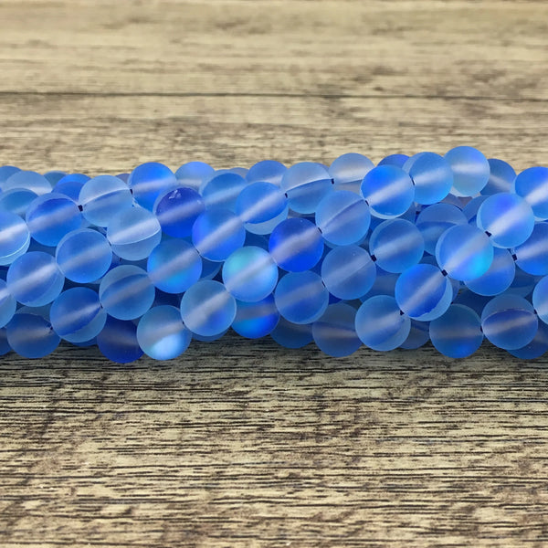 Frosted Royal Blue Mystic Aura Quartz Beads