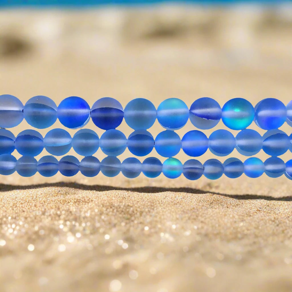 Frosted Royal blue mystic aura beads