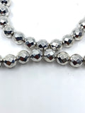 Round Faceted Silver Hematite Bead
