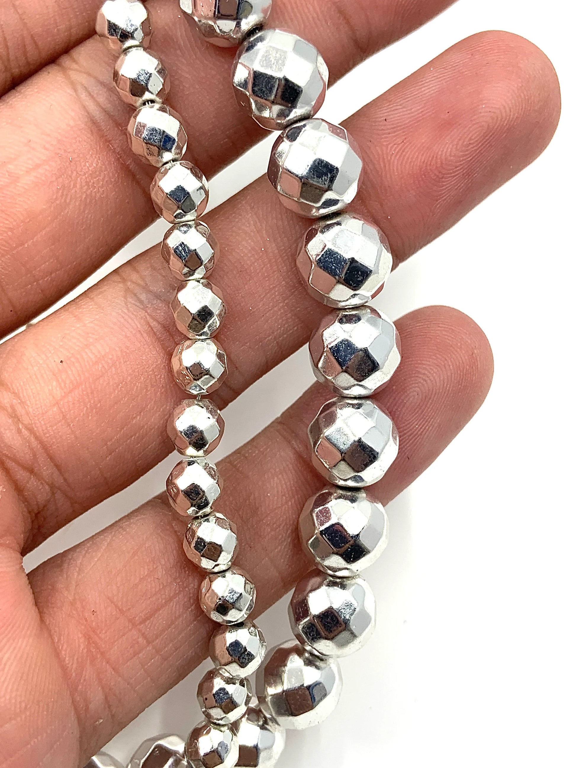 Silver Round Faceted Hematite Bead | Bellaire Wholesale