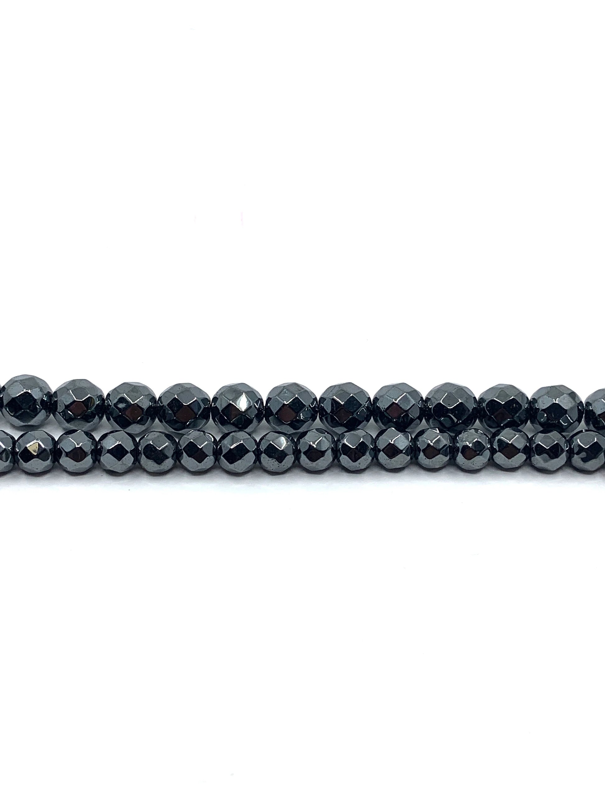 Round Faceted Hematite Bead
