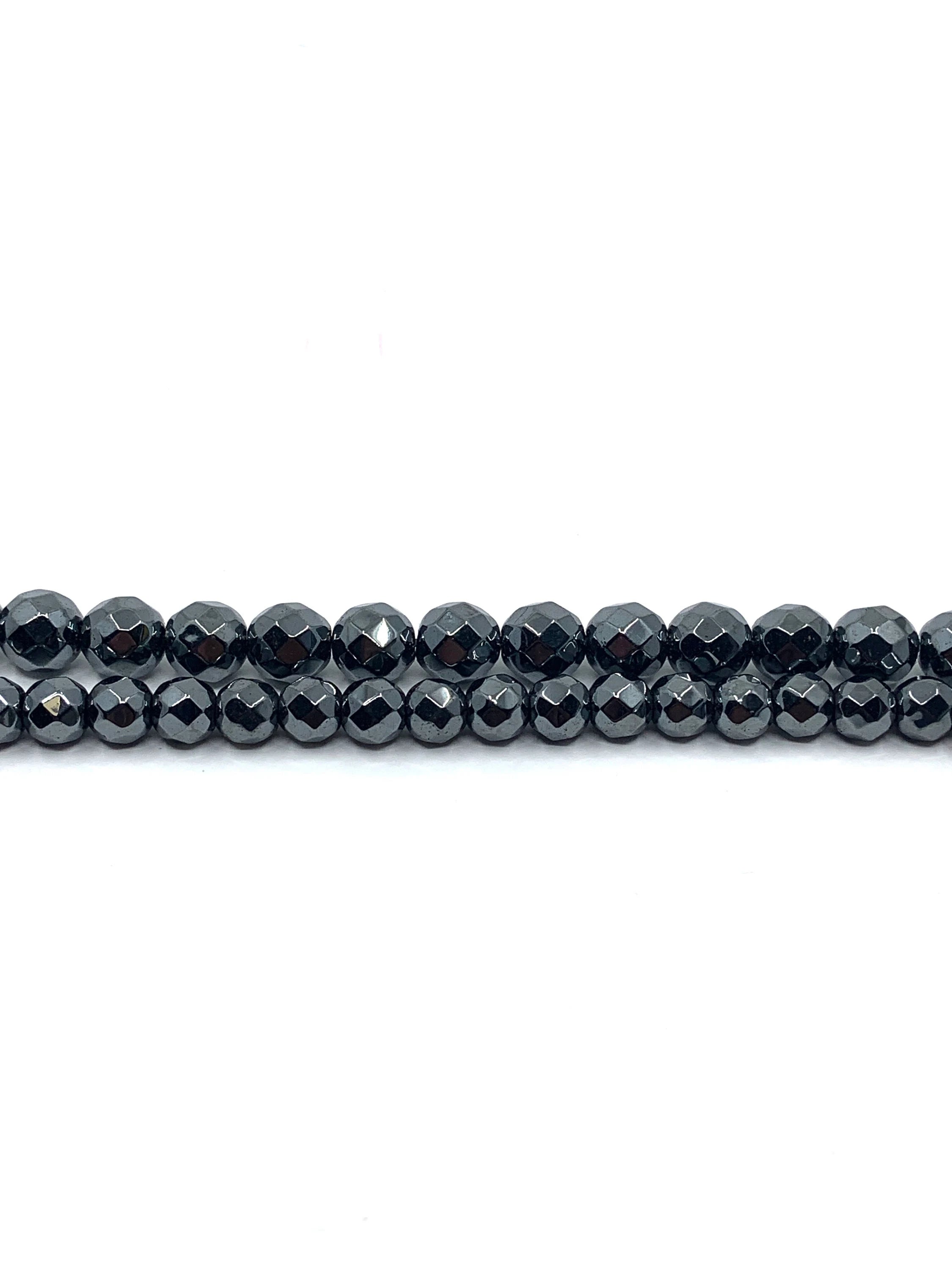 Round Faceted Hematite Bead