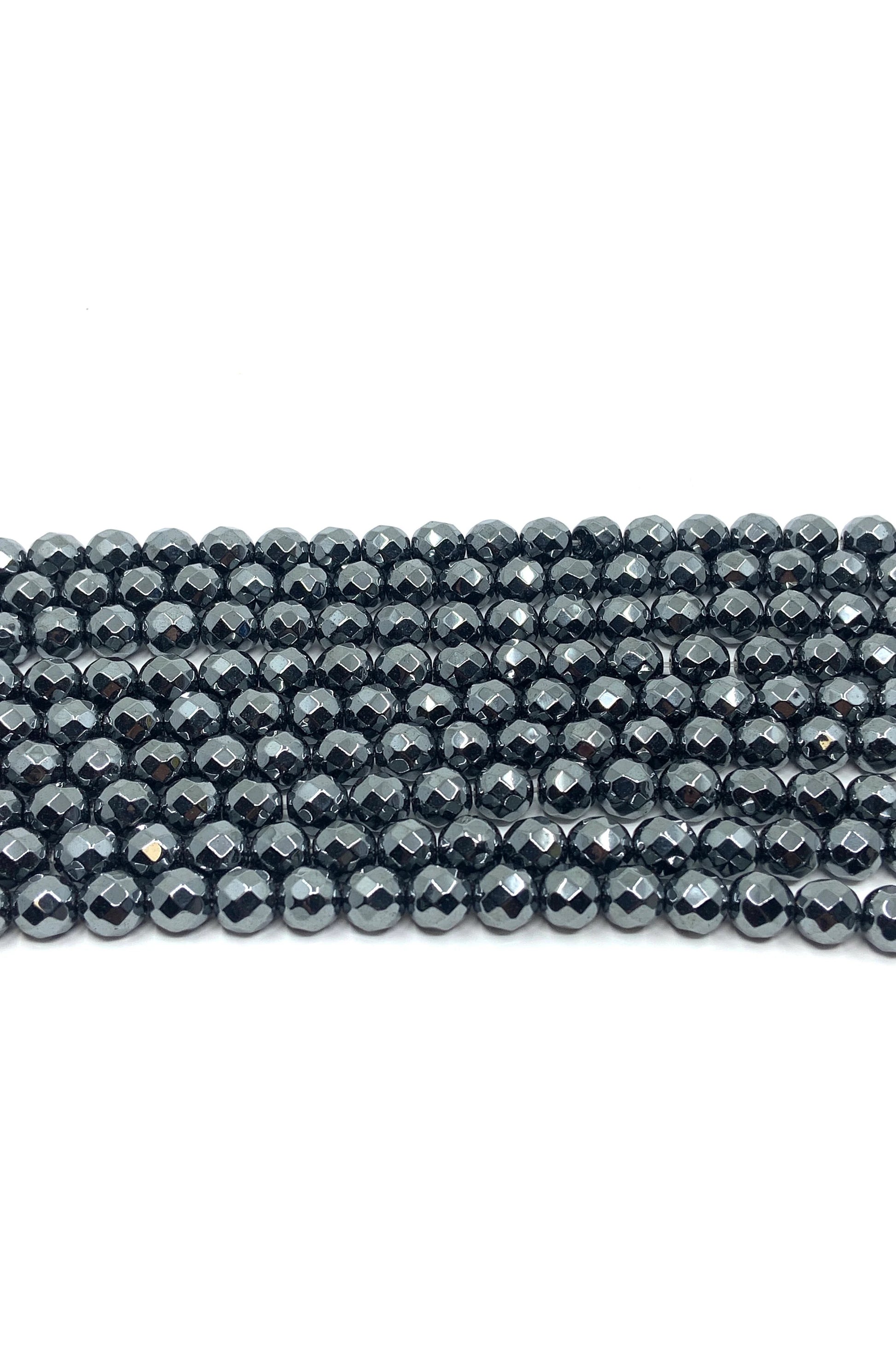 Round Faceted Hematite Bead
