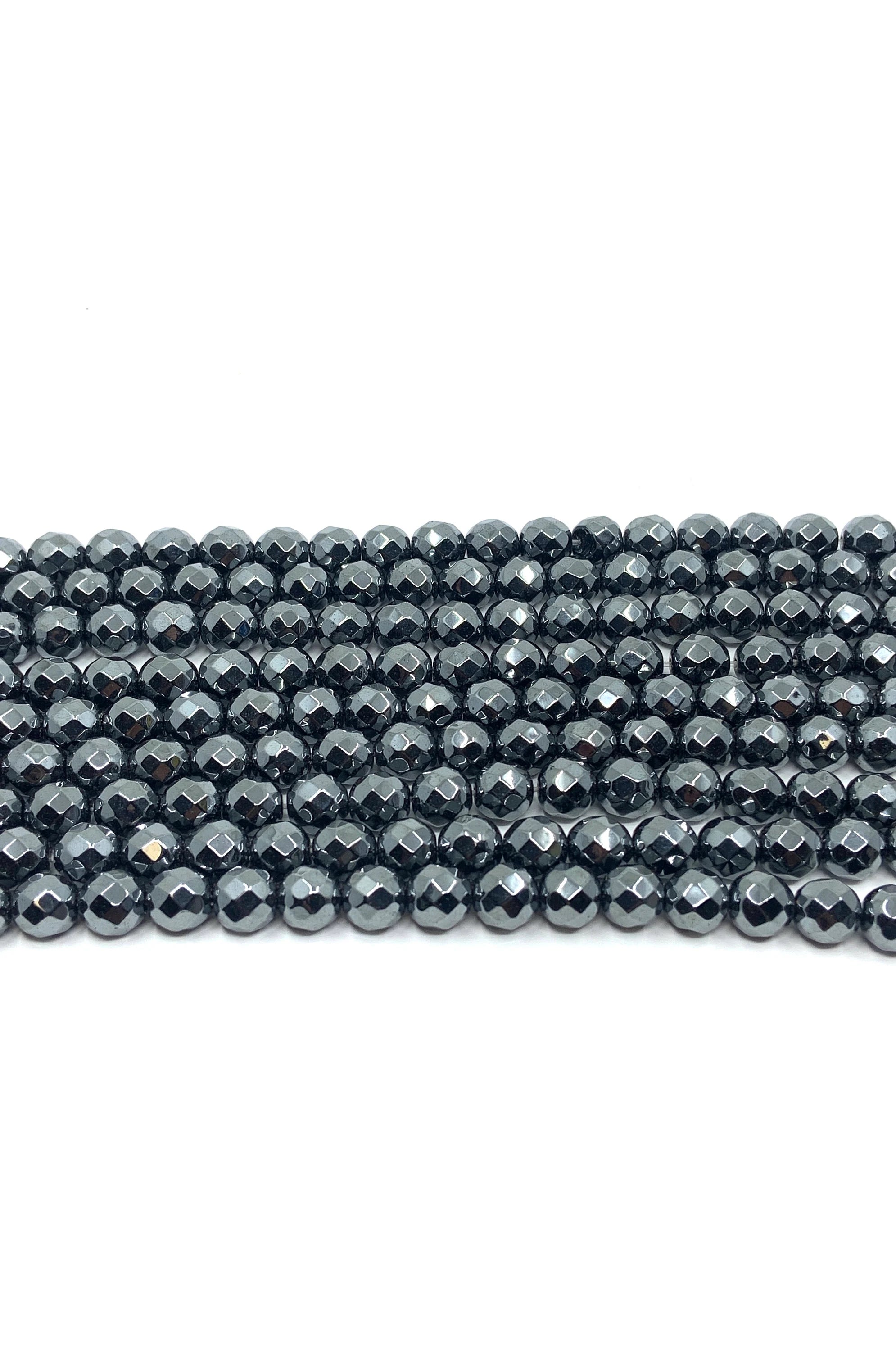 Round Faceted Hematite Bead