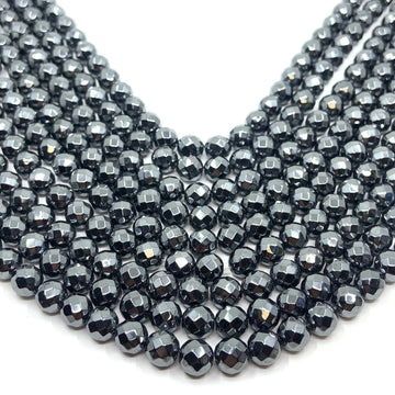 Round Faceted Hematite Bead