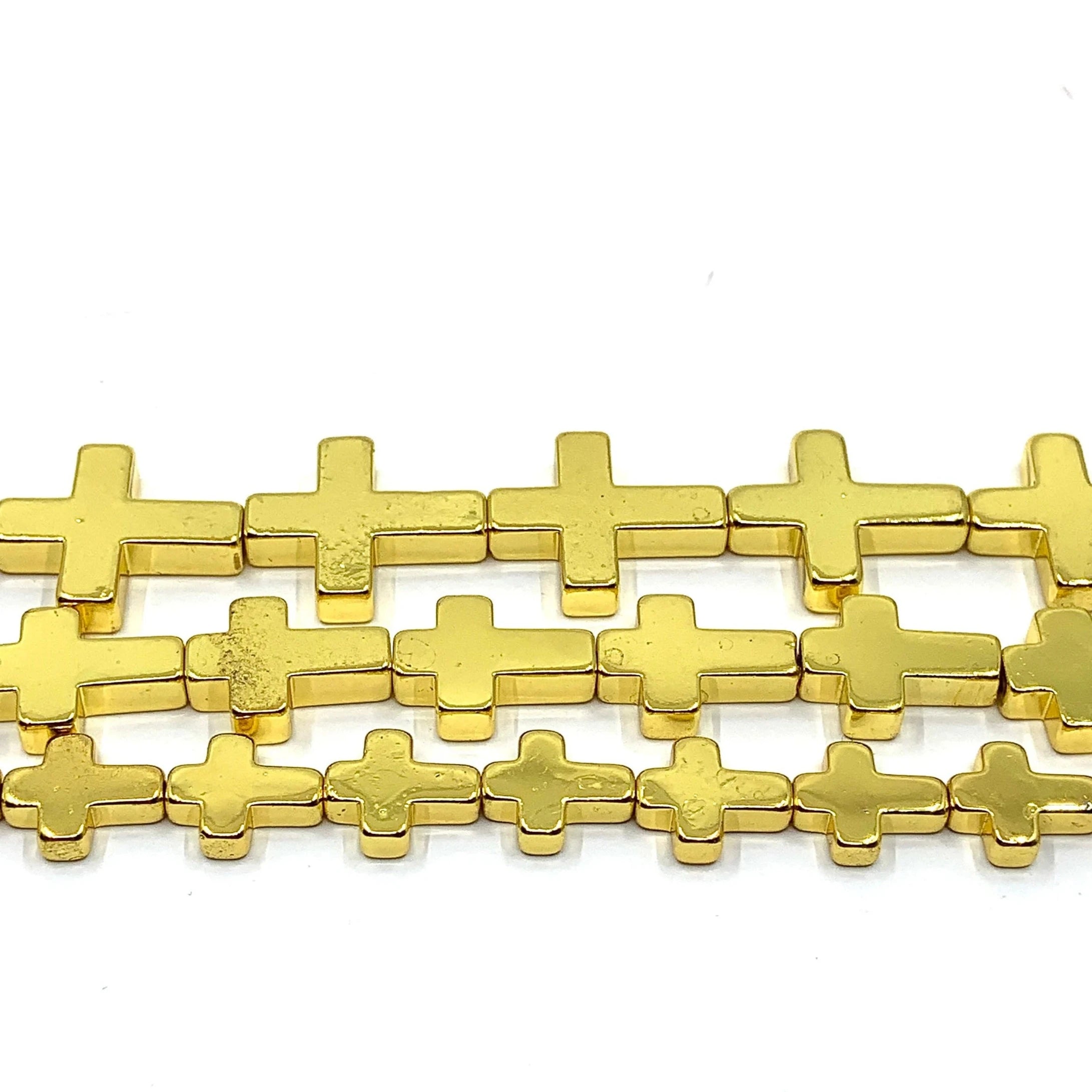 Bright Gold Hematite Cross Beads