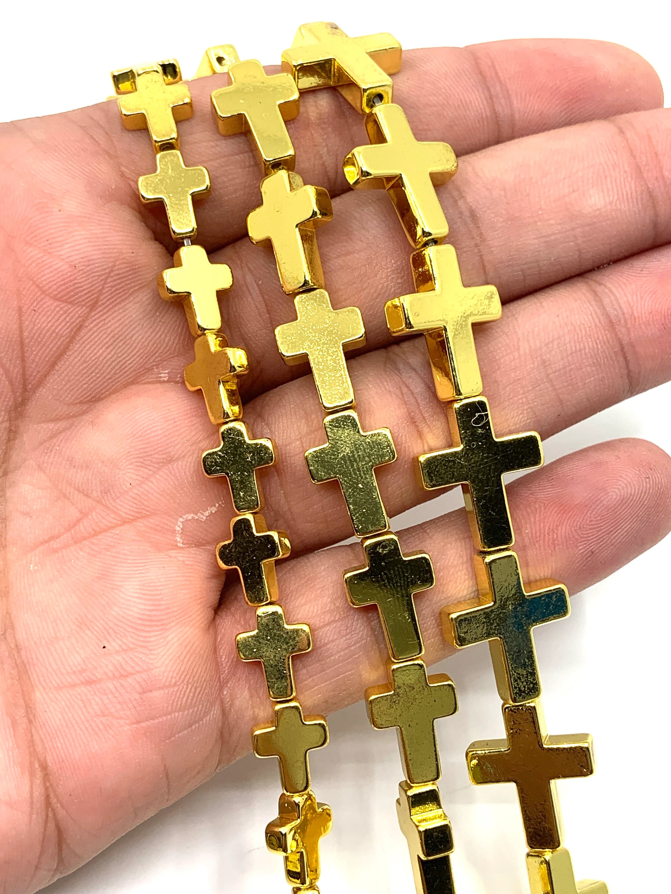 Bright Gold Hematite Cross Beads