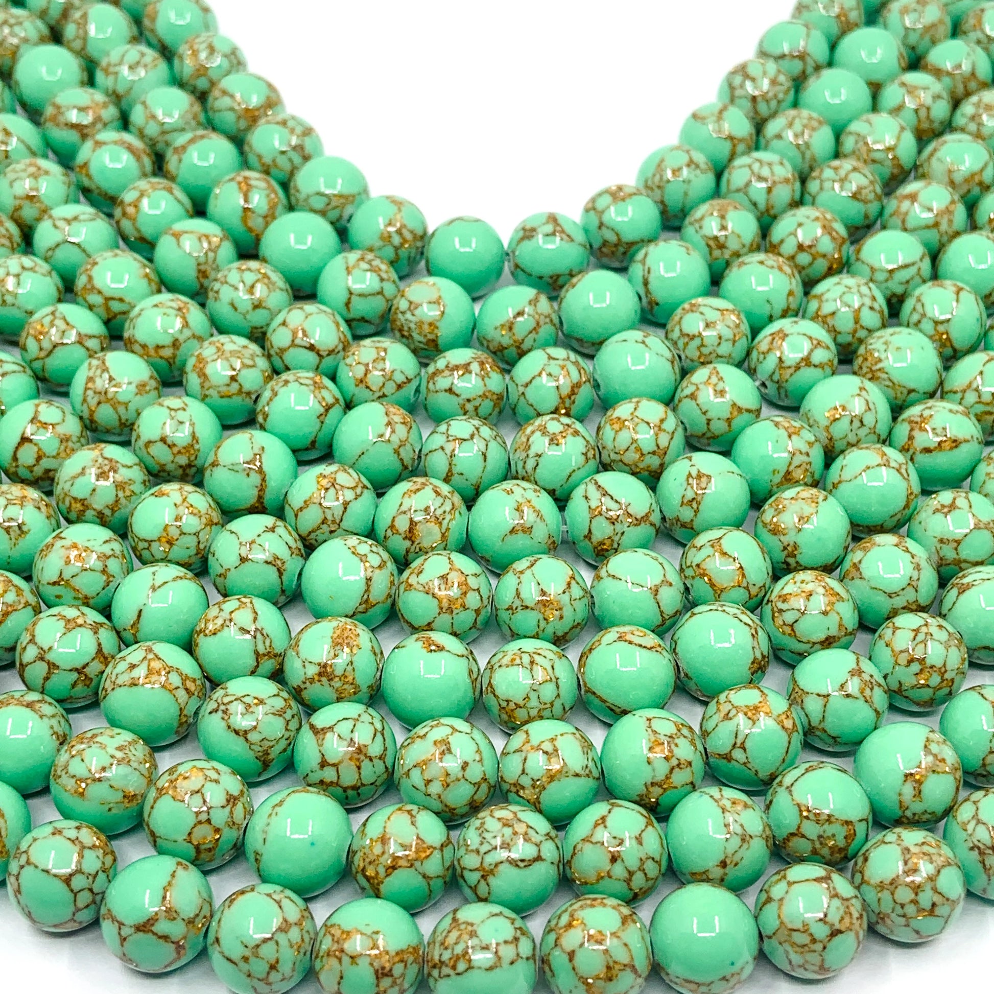 Mint Green Ceramic Golden Vein Beads