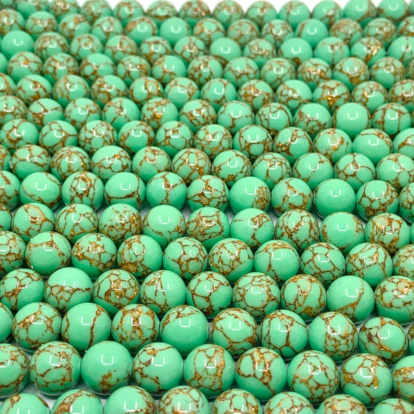 Mint Green Ceramic Golden Vein Beads