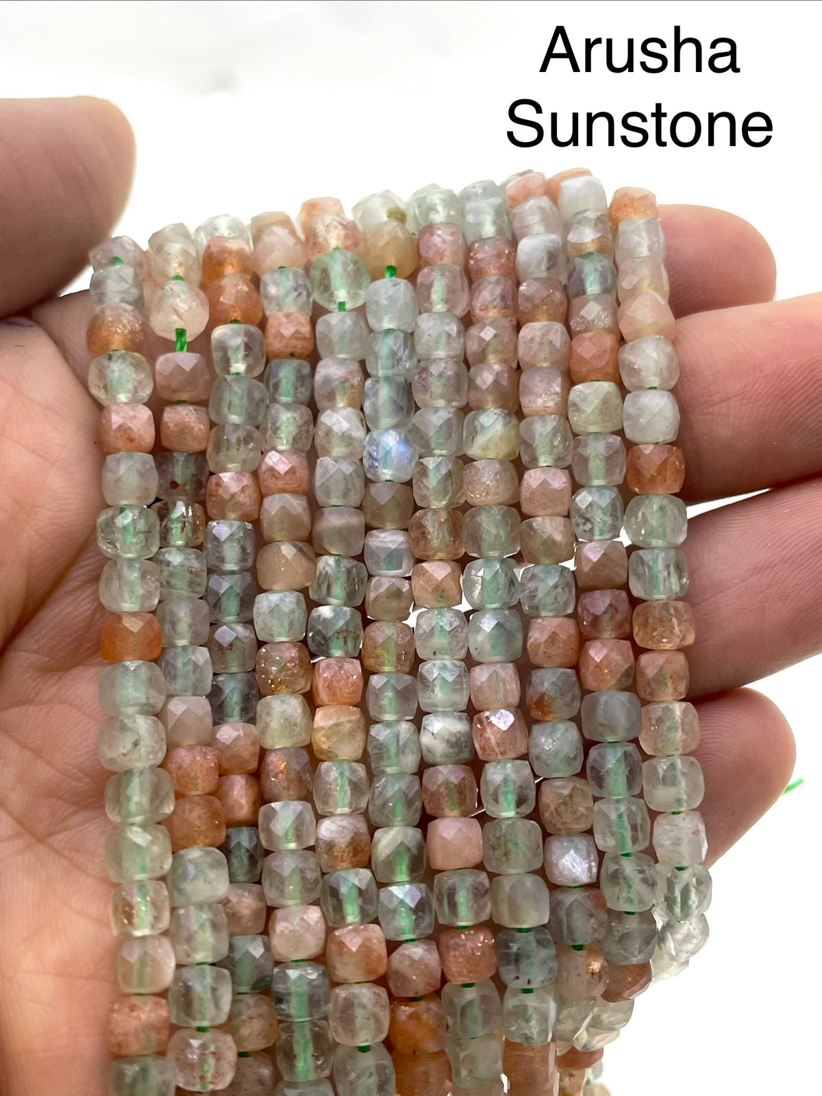 4mm cube faceted arusha sunstone beads