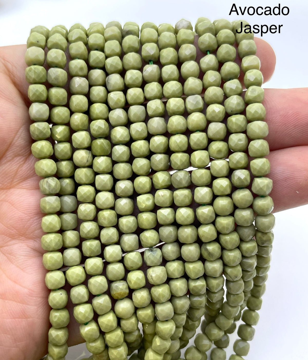 4mm cube faceted avocado jasper beads
