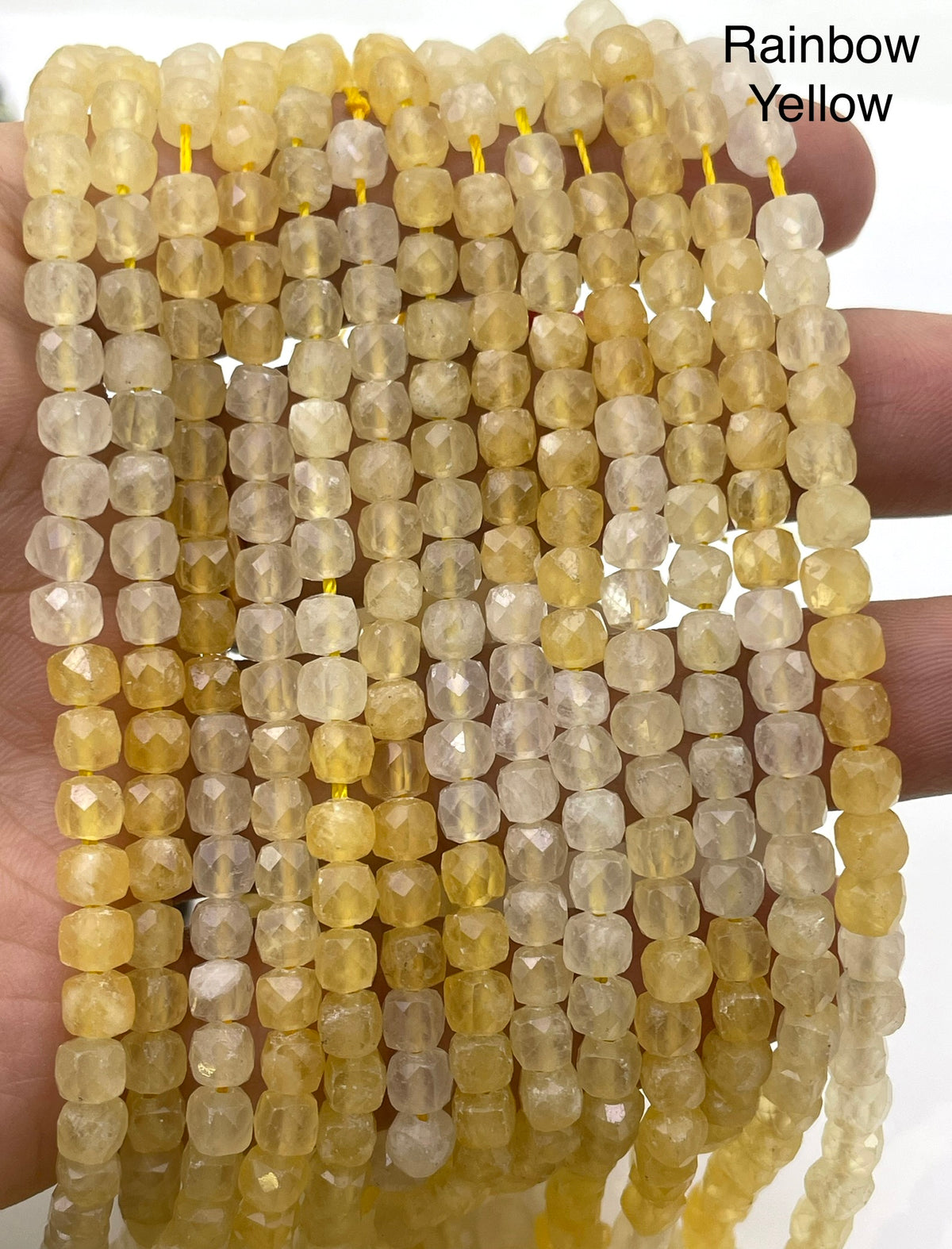 4mm cube faceted rainbow yellow calcite beads