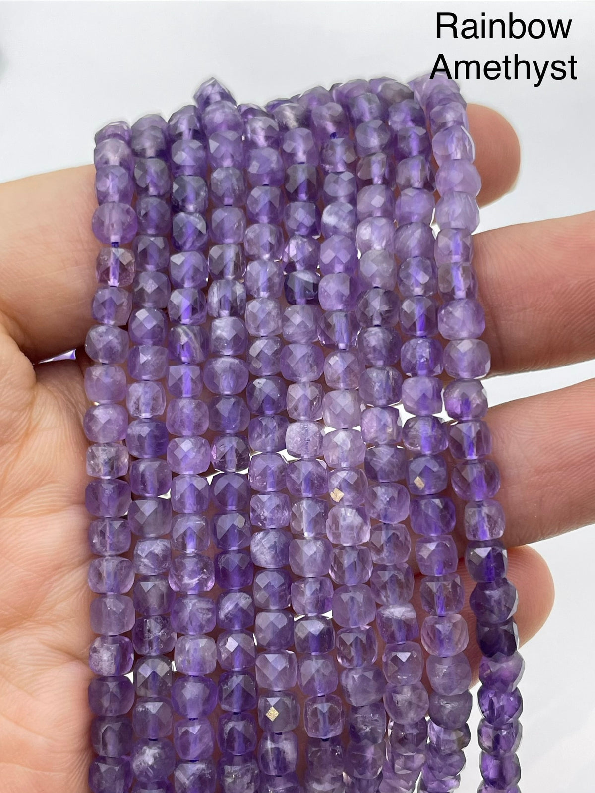 4mm cube faceted rainbow amethyst beads
