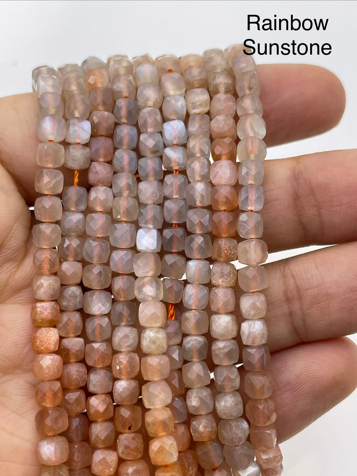 4mm cube faceted rainbow sunstone beads
