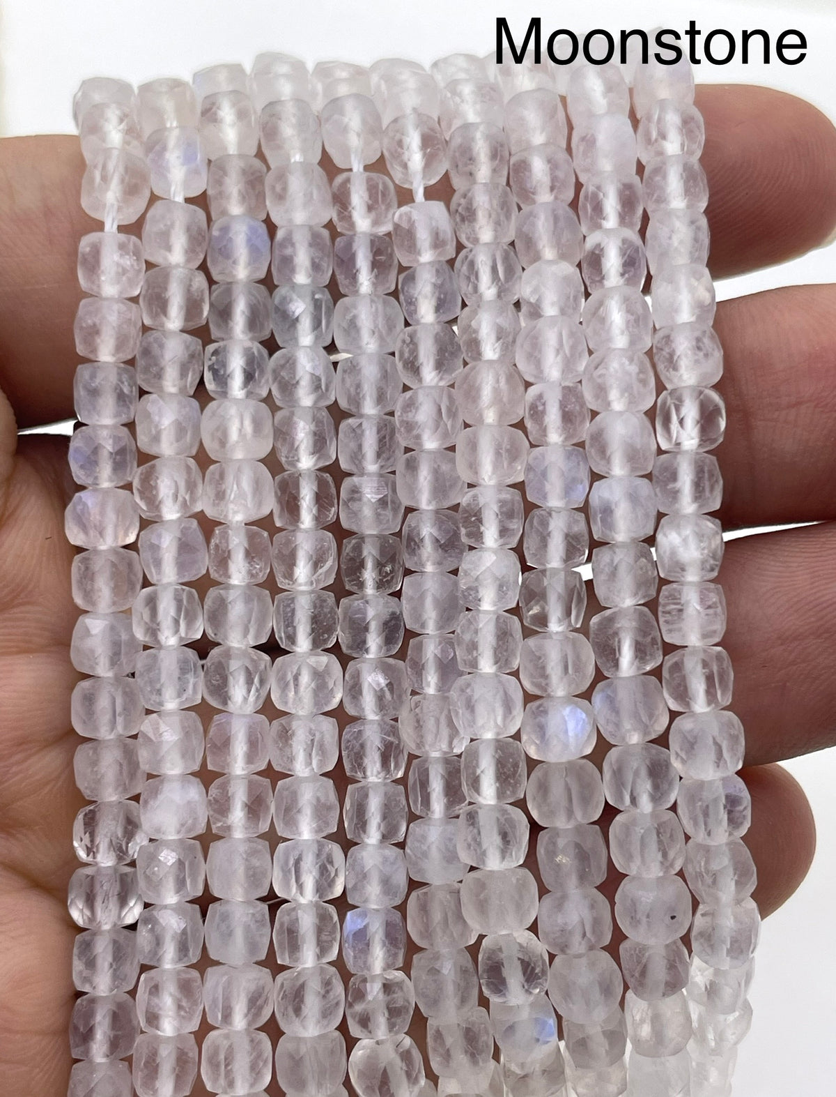 4mm cube faceted moonstone beads