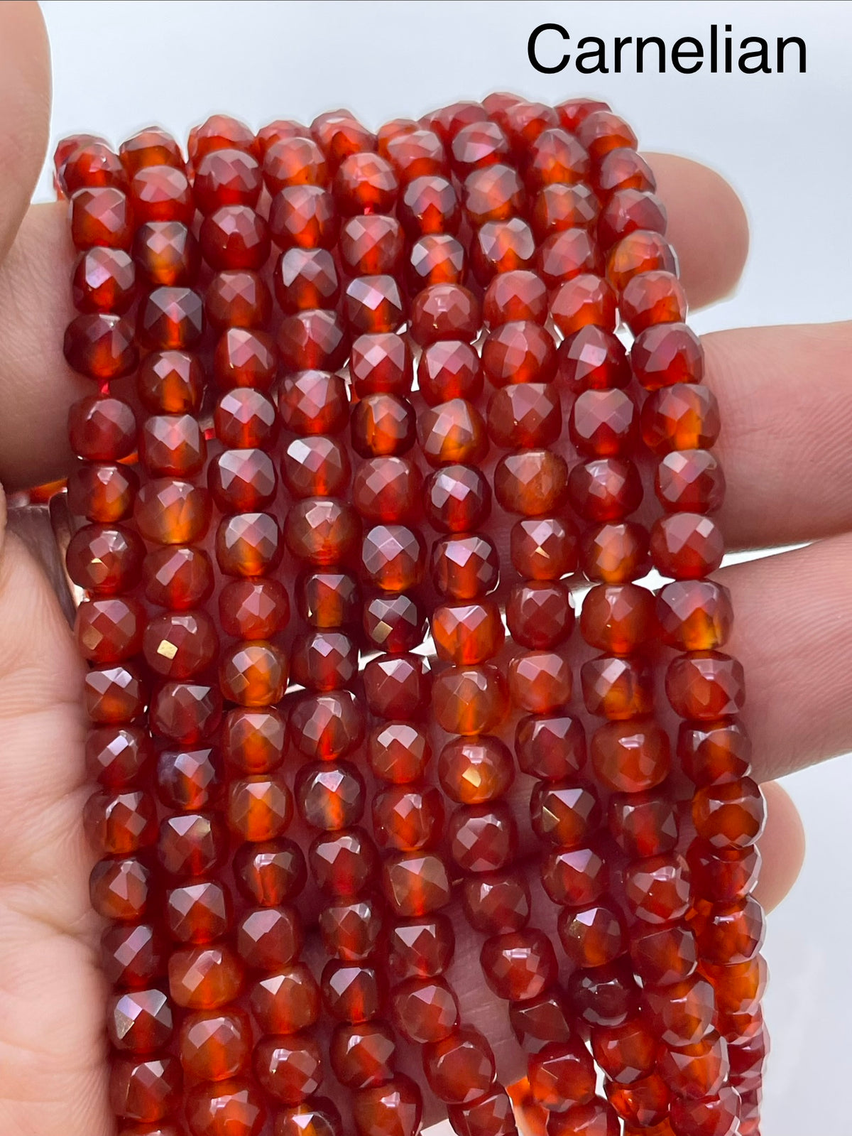4mm cube faceted carnelian beads