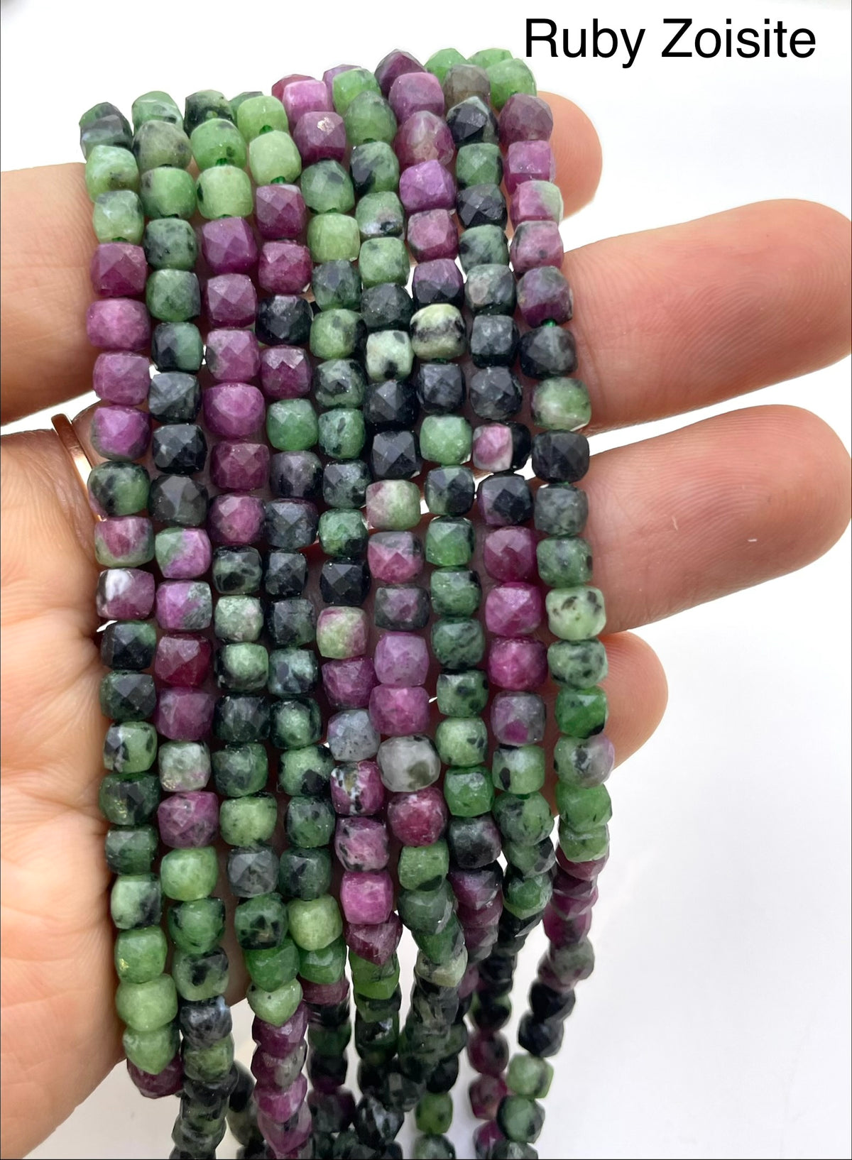 4mm cube faceted ruby zoisite beads