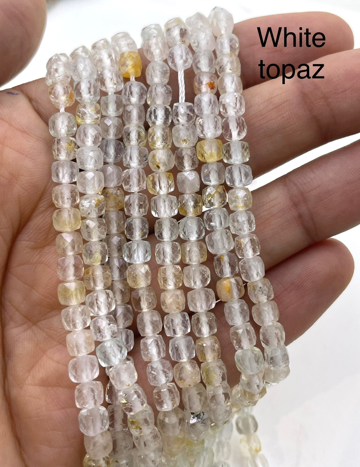 4mm cube faceted white topaz beads
