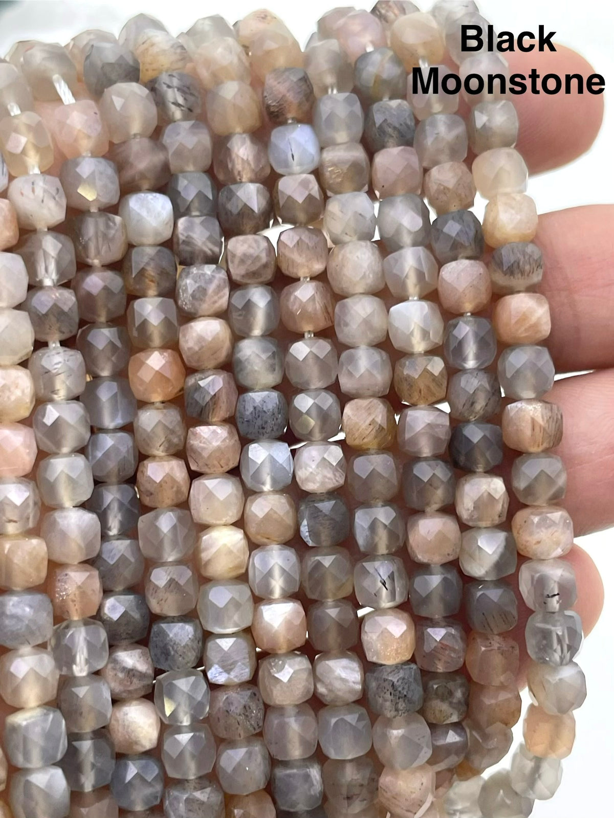 4mm black moonstone cube faceted beads