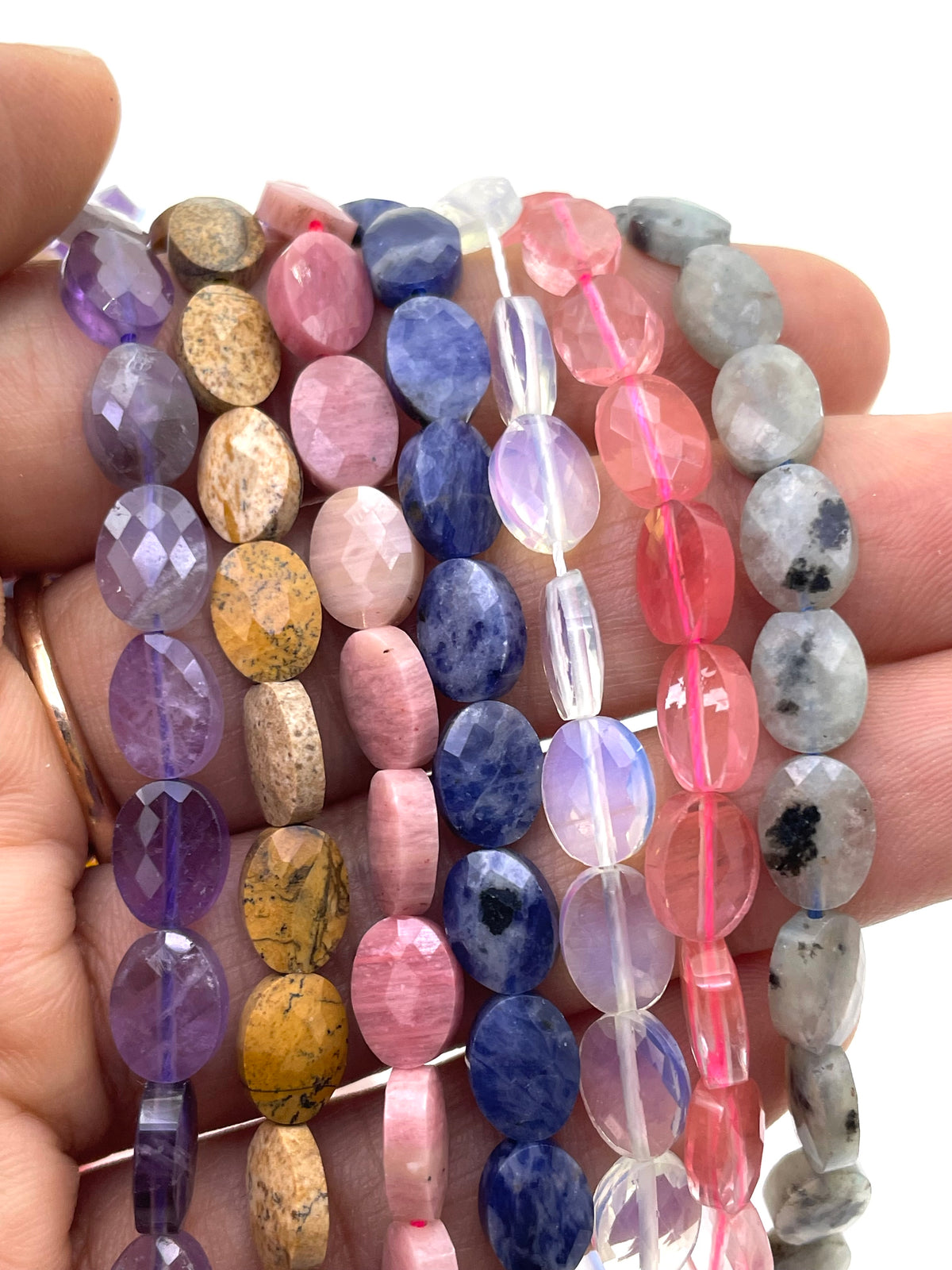 Oval faceted gemstone beads