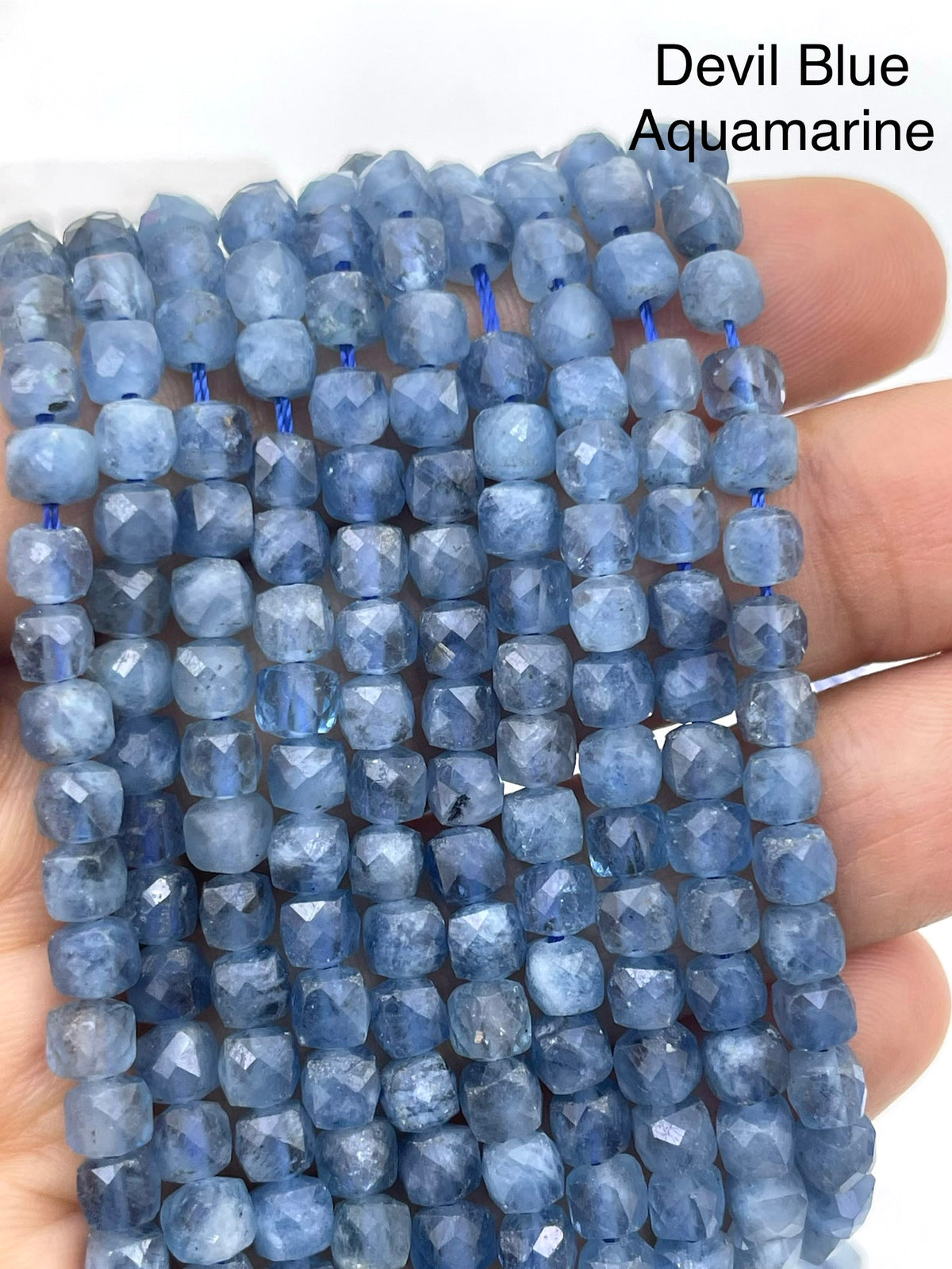 4mm cube faceted devil blue aquamarine beads