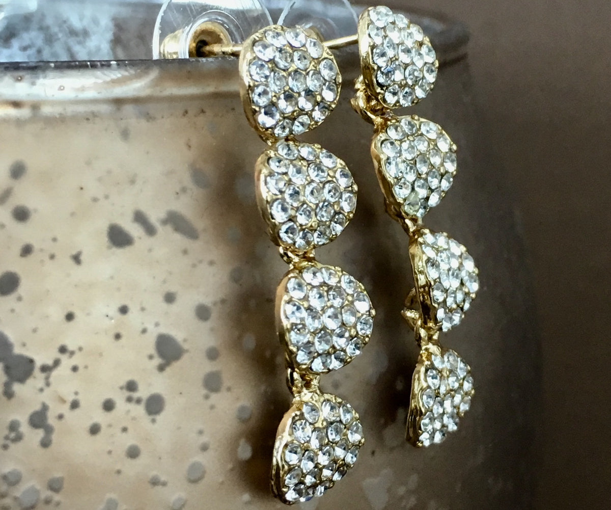 Crystal CZ 4 Round Tier CZ Stone Earrings, Gold | Bellaire Wholesale