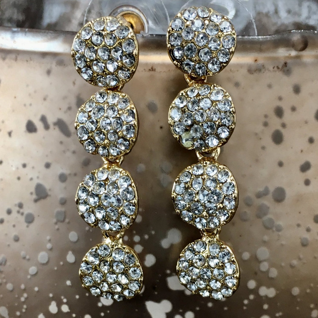 Crystal CZ 4 Round Tier CZ Stone Earrings, Gold | Bellaire Wholesale