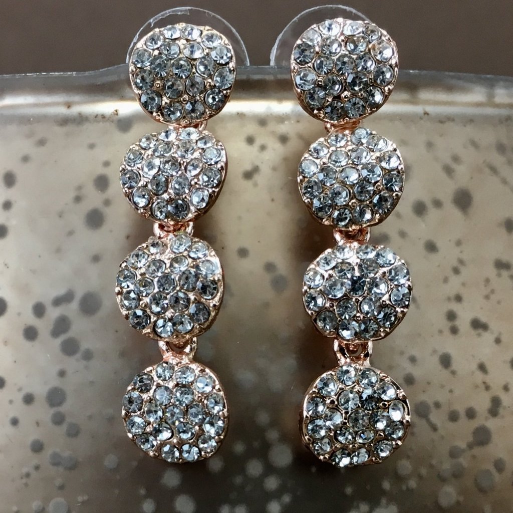 CZ 4 Round Tier CZ Stone Earrings, Rose Gold | Bellaire Wholesale