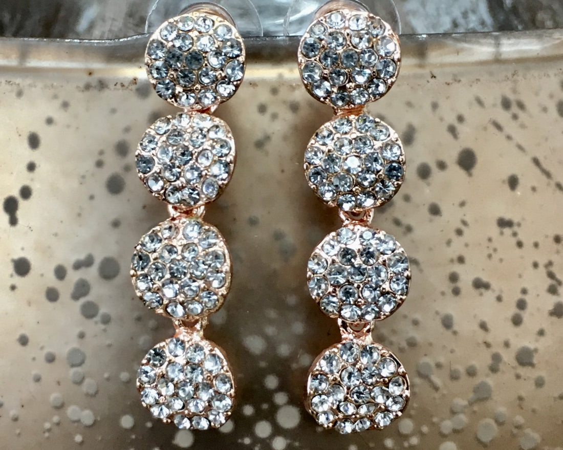 CZ 4 Round Tier CZ Stone Earrings, Rose Gold | Bellaire Wholesale