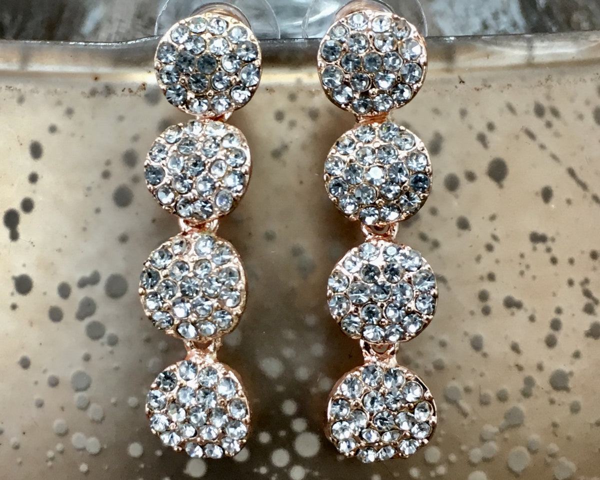 CZ 4 Round Tier CZ Stone Earrings, Rose Gold | Bellaire Wholesale